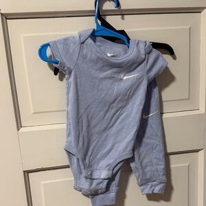 Nike Light Blue Baby Bodysuit and Pants Set with White Swoosh